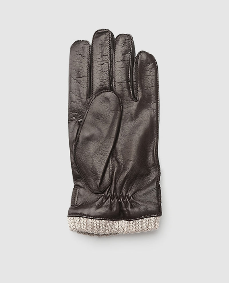 Leather gloves with cuff - Dark brown